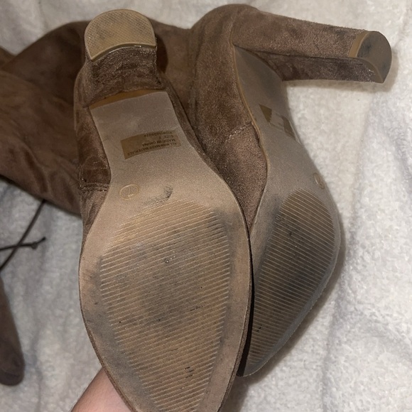 Pleather Over Knee Thigh High Boots Thick Heels Back Lace-Up SNIVY beige - Picture 2 of 4